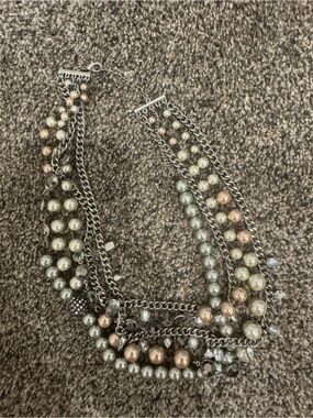 Brighton Multi-Strand Beaded Necklace in Champagne and Silver
